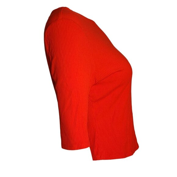 POPSUGAR Solid All Red Ribbed Short Sleeve Crop Top Womens Size L Large - Picture 4 of 6